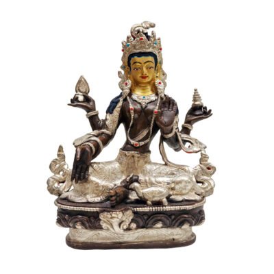 Lakshmi Buddhist Handmade Statue, Silver And Chocolate Oxidized, Wtih Face Painted