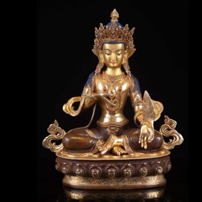 Ksitigarbha Buddhist Handmade Statue – Full Gold Plated, Face Painted