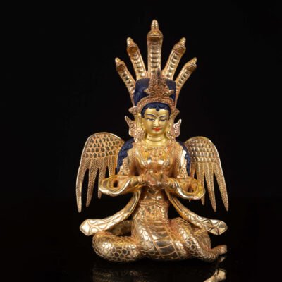 Naga Kanya: Buddhist Handmade Statue, Full Gold Plated, Face Painted