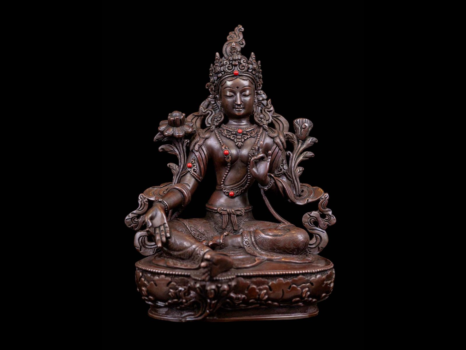 Green Tara: Buddhist Handmade Statue, Chocolate Oxidized, High Quality