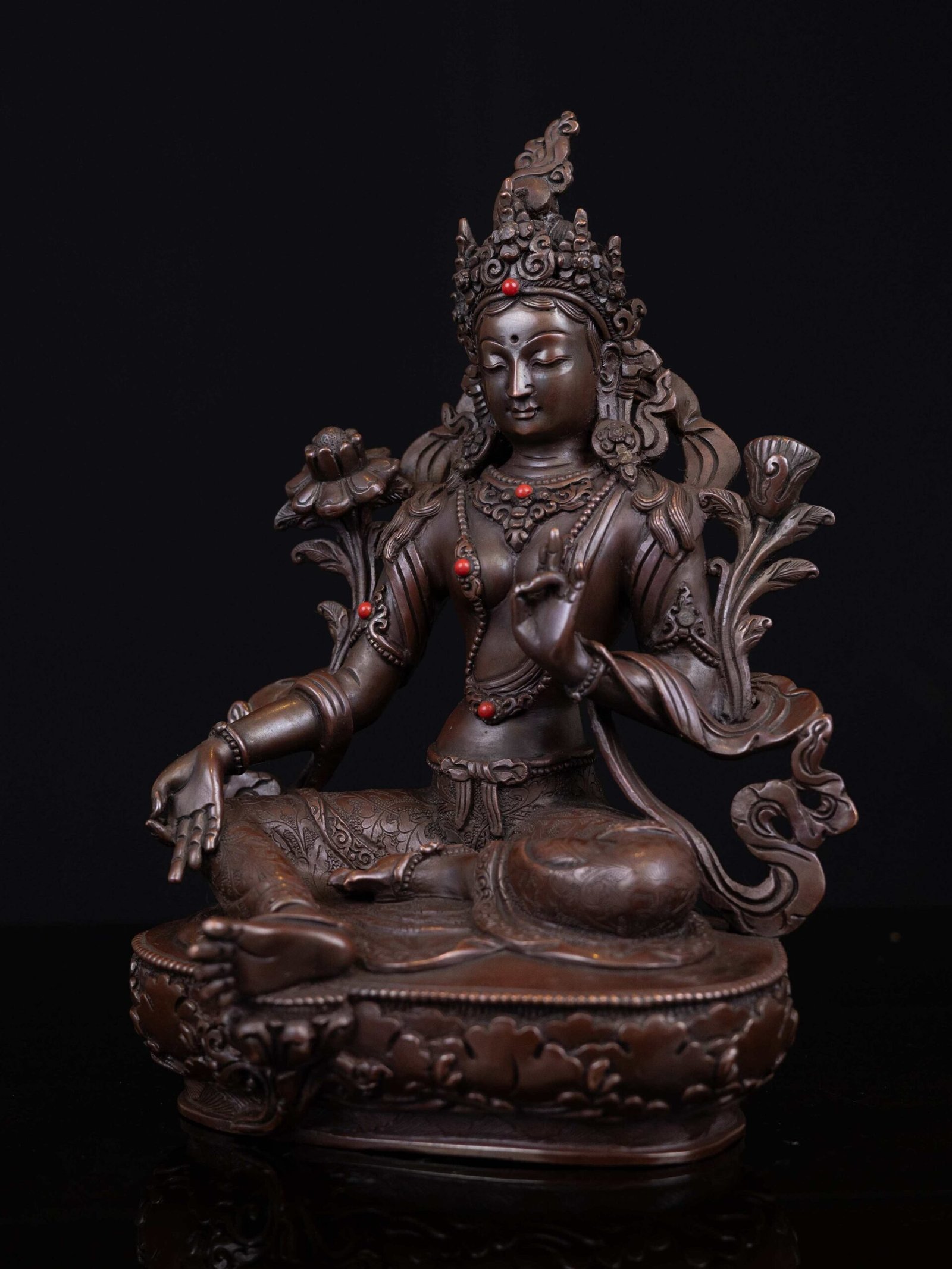 Green Tara: Buddhist Handmade Statue, Chocolate Oxidized, High Quality - Image 2