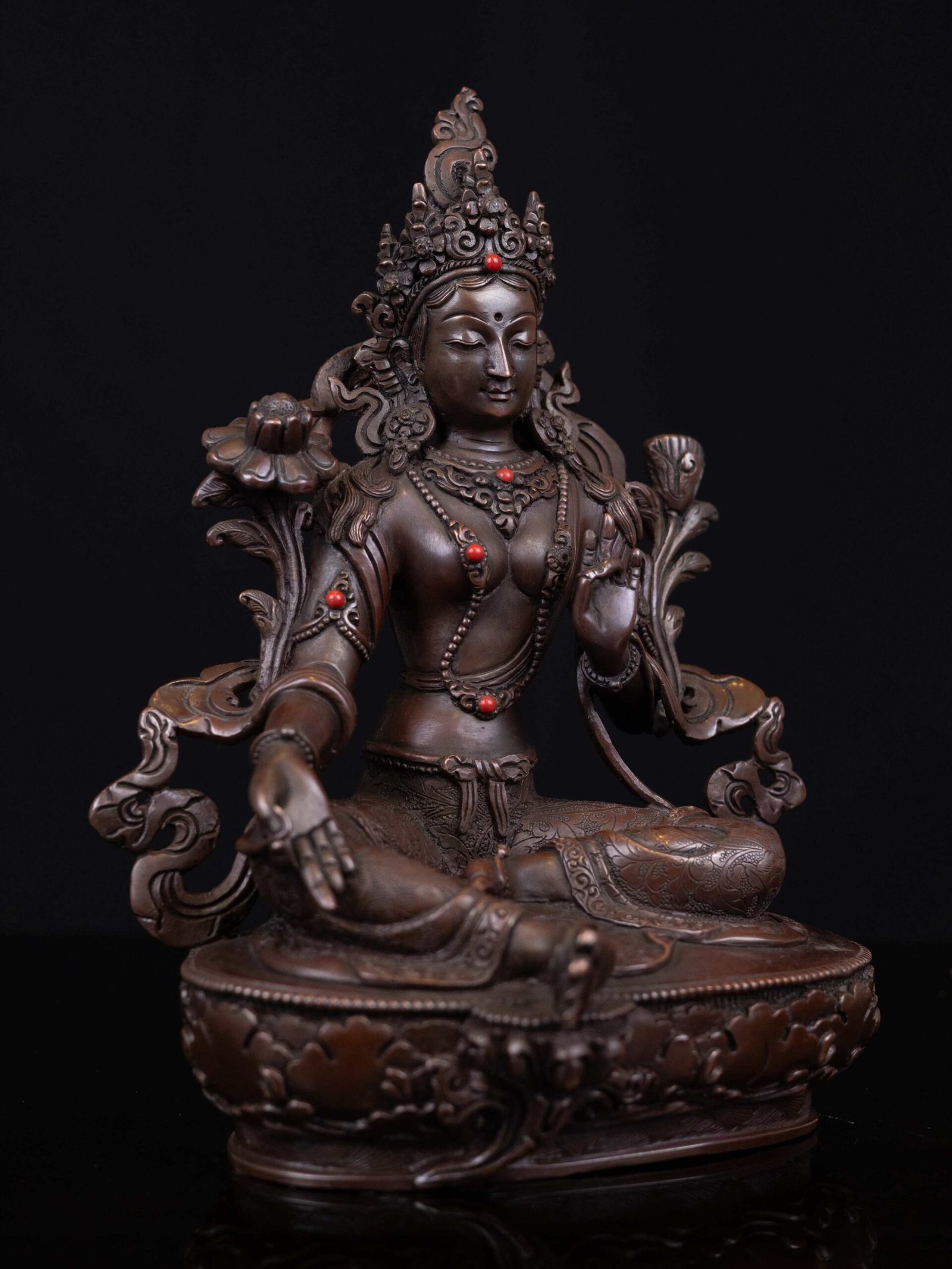 Green Tara: Buddhist Handmade Statue, Chocolate Oxidized, High Quality - Image 3