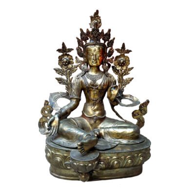 Large Green Tara Statue, Natural Copper Finish