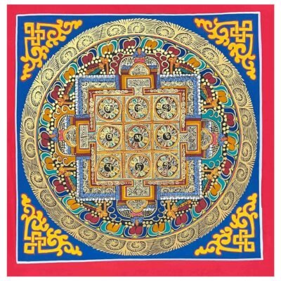 Mandala | HQ – Buddhist Handmade Thangka Painting of Nine Planet Mandala | Hand-Painted | Student Mandala