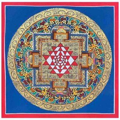 HQ – Buddhist Handmade Thangka Painting of Sri Yantra Mandala | Hand-Painted | Student Mandala