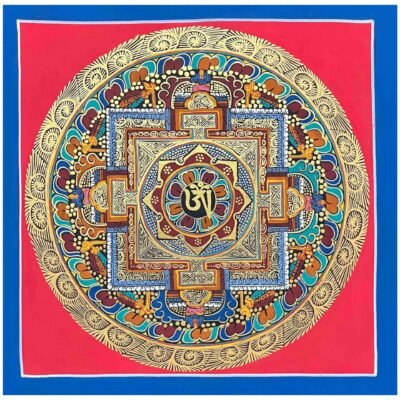 HQ Buddhist Handmade Thangka Painting of Tibetan Om Mandala, Hand-Painted, Student Mandala