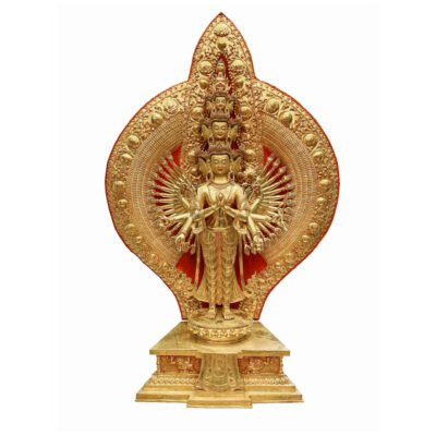 High-Quality Buddhist Statue of 1000-Armed Sahasrabhuja Avalokitesvara – Full Gold Plated, Face Painted