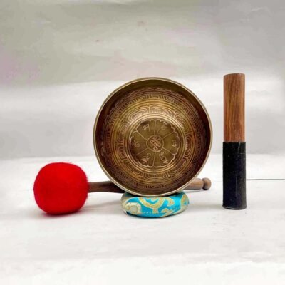 Buddhist Hand-Beaten Jambati Singing Bowl – Mantra Design, Intricate Carving