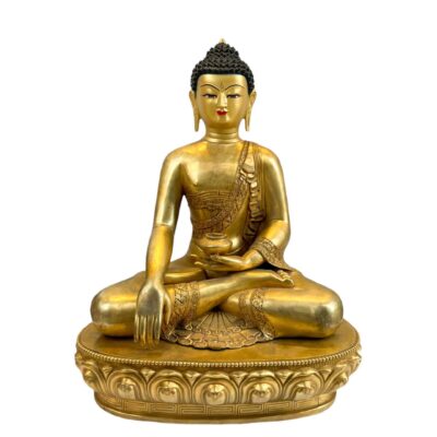 Buddhist Handmade Statue of Shakyamuni Buddha | Full Gold Plated | Face Painted | Traditional Craftsmanship