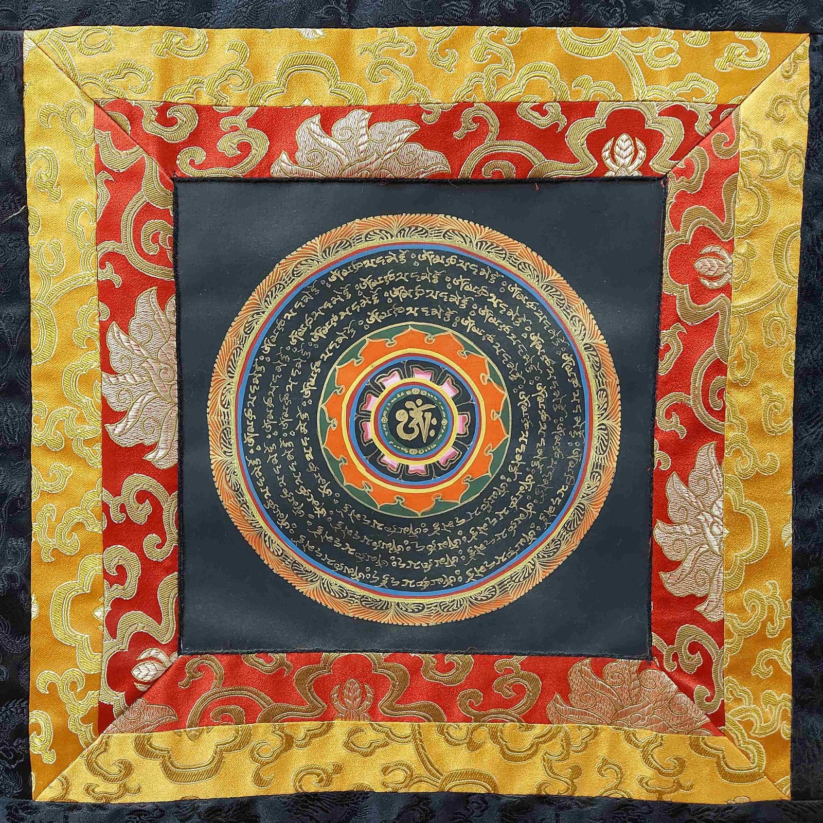 Buddhist Hand-Painted Thangka – Sacred Mandala with Polyester Brocade - Image 7