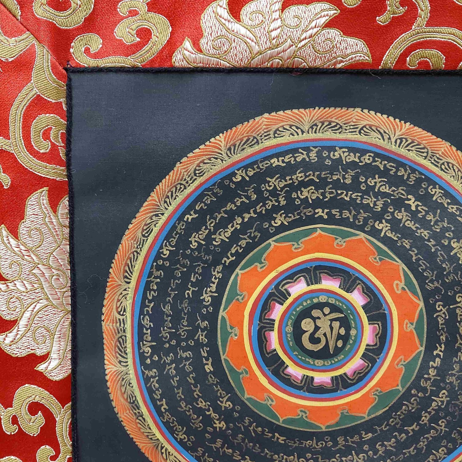 Buddhist Hand-Painted Thangka – Sacred Mandala with Polyester Brocade - Image 2