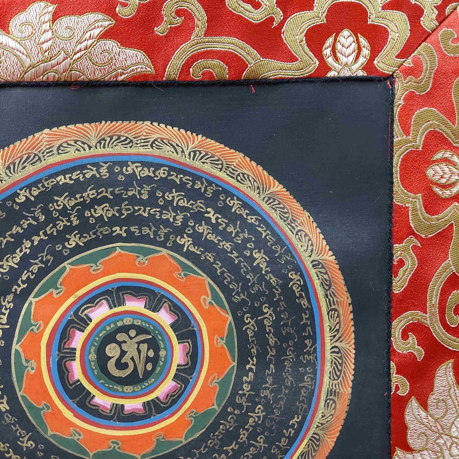 Buddhist Hand-Painted Thangka – Sacred Mandala with Polyester Brocade - Image 3