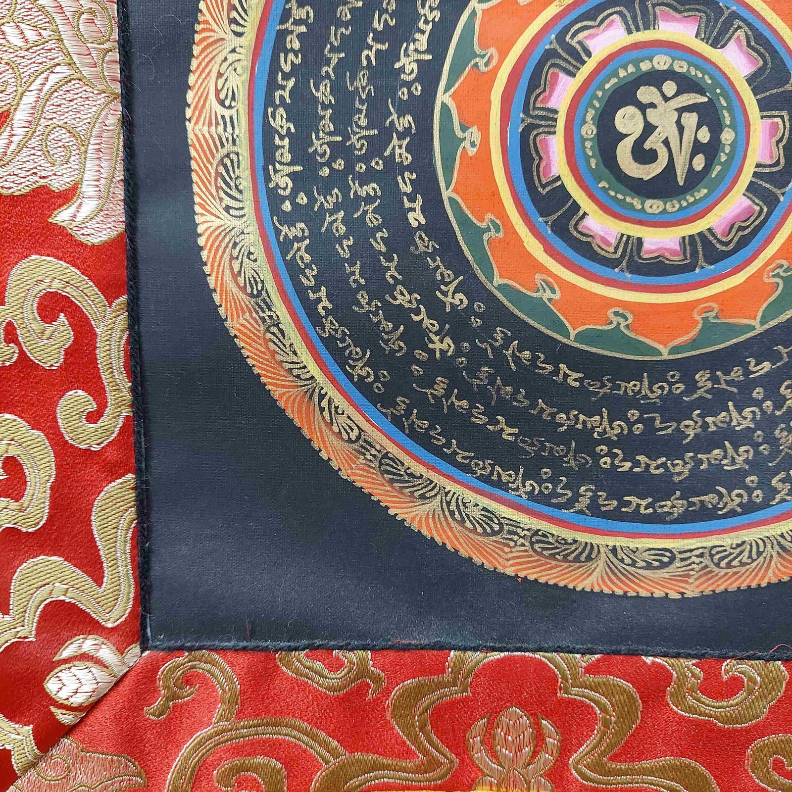 Buddhist Hand-Painted Thangka – Sacred Mandala with Polyester Brocade - Image 5