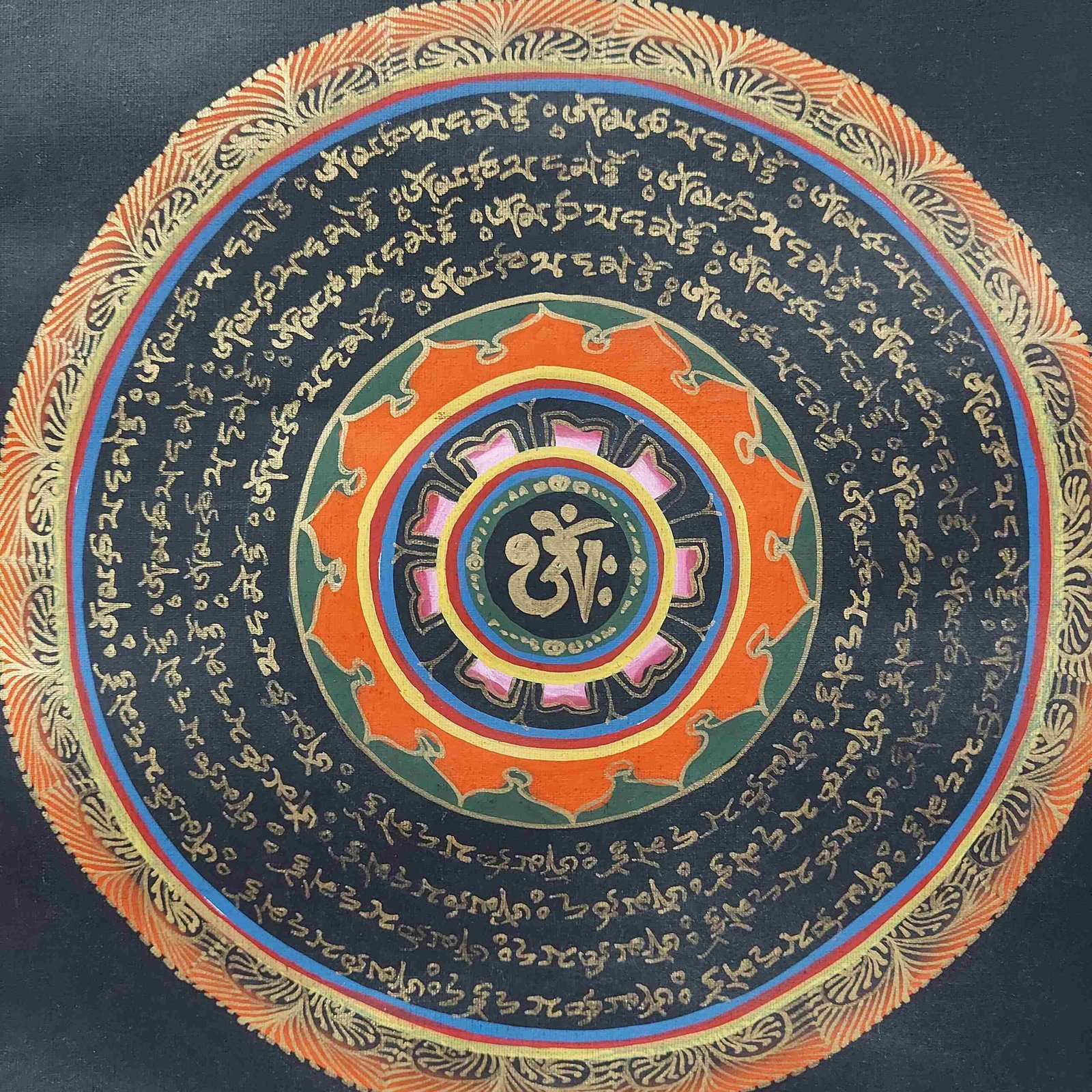 Buddhist Hand-Painted Thangka – Sacred Mandala with Polyester Brocade - Image 4