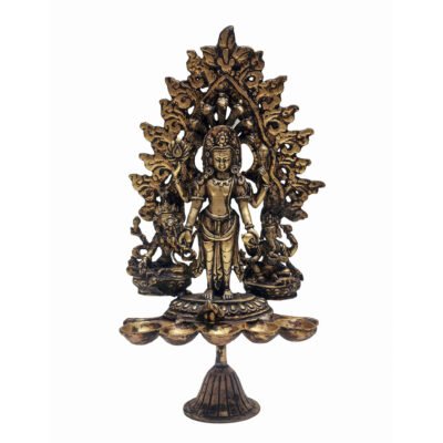 Handcrafted Panas Oil Lamp Statue – Antique Patina Finish | Traditional Nepali Sukunda