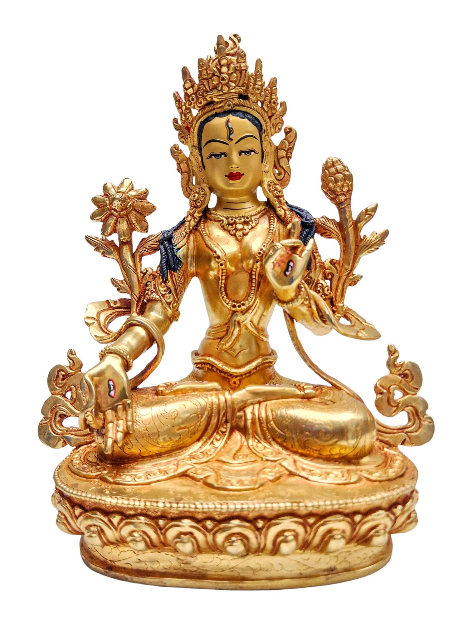 White Tara Statue | Buddhist Handmade | Gold Plated with Painted Face - Image 3