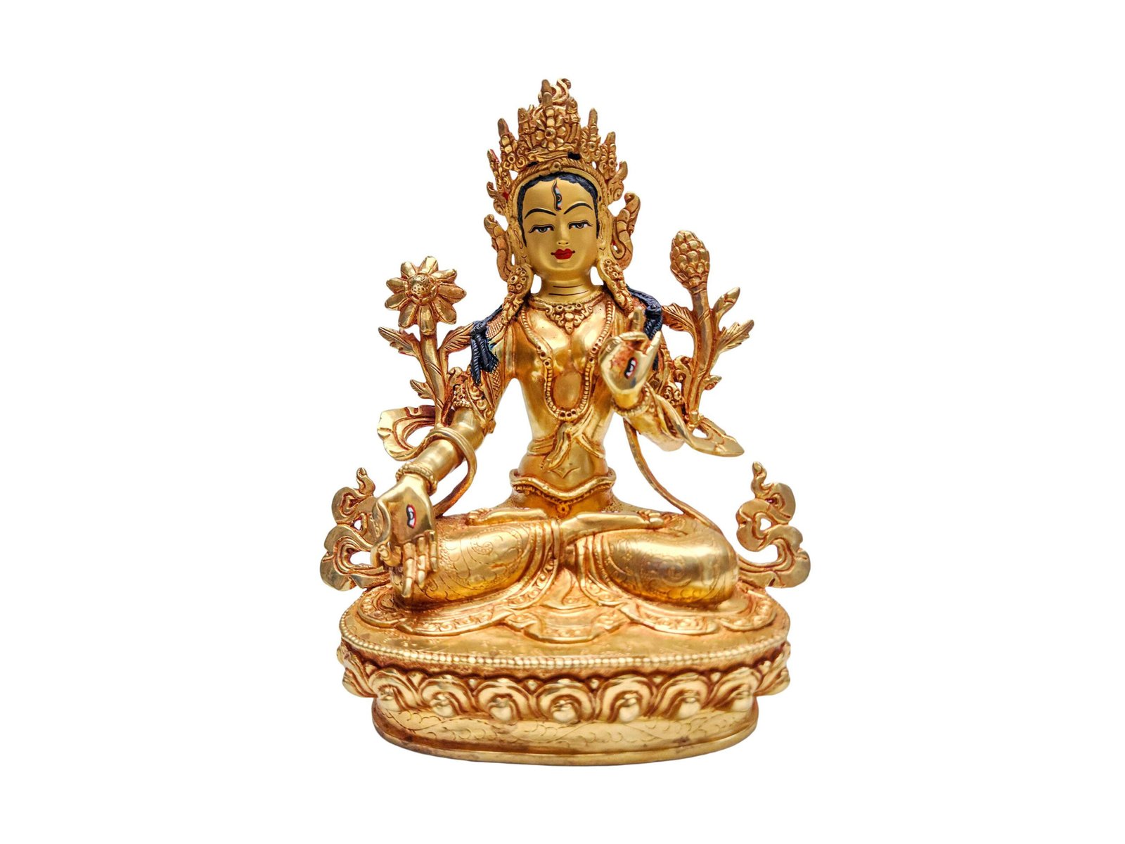 White Tara Statue | Buddhist Handmade | Gold Plated with Painted Face