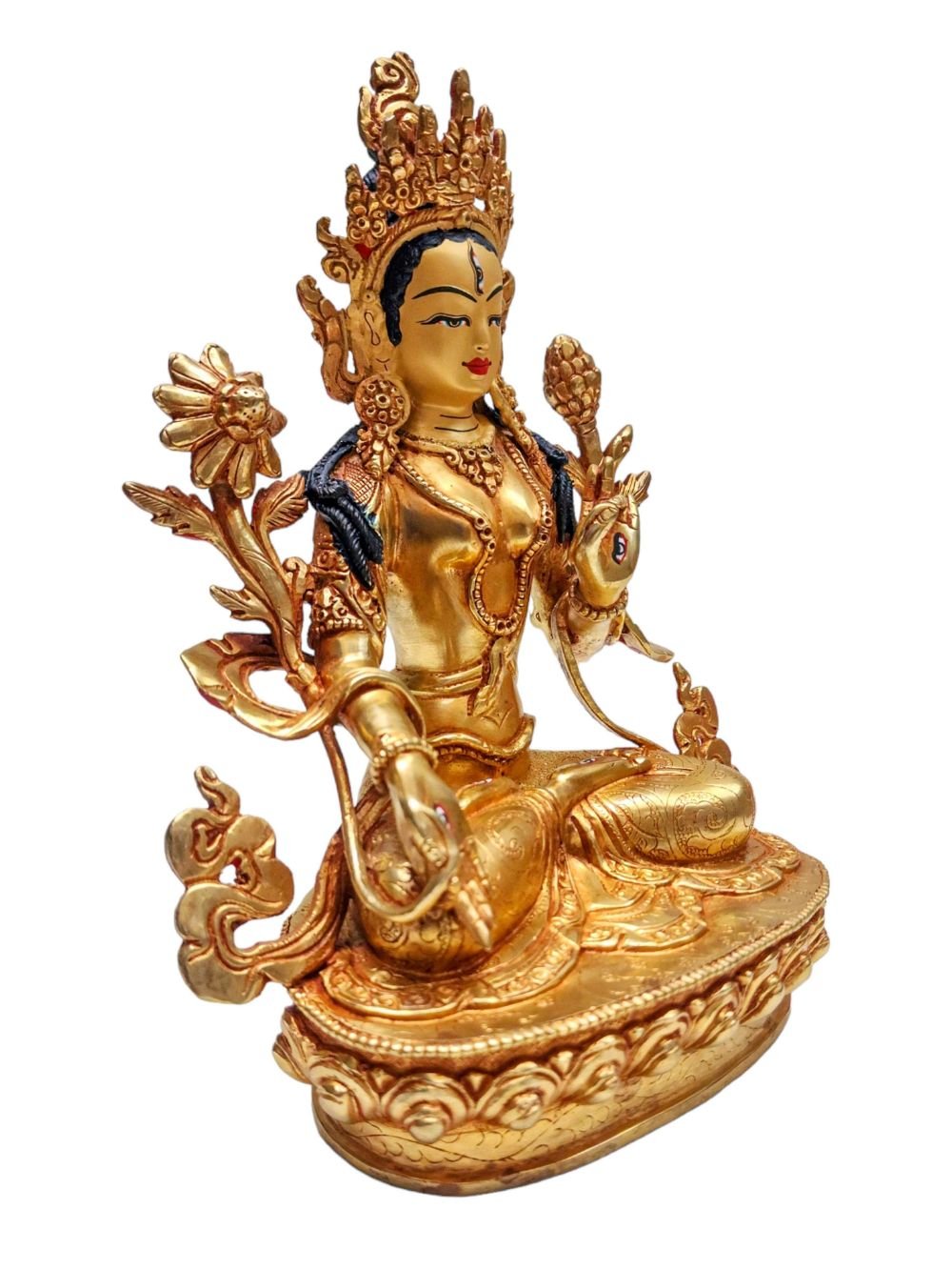 White Tara Statue | Buddhist Handmade | Gold Plated with Painted Face - Image 2