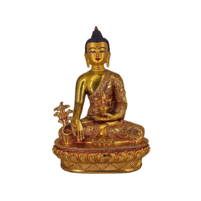Medicine Buddha – Buddhist Handmade Statue, Gold Plated with Face Painted