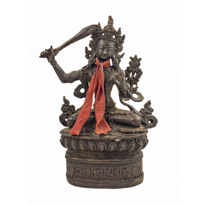 Manjushri, Buddhist Statue, Antique, Chocolate Oxidized