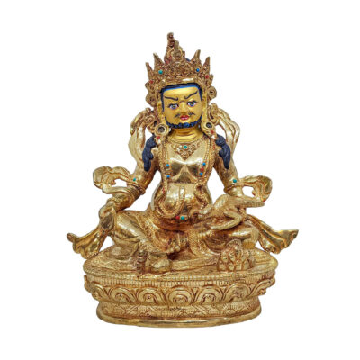 Yellow Jambhala, Buddhist Handmade Statue, Gold Plated and Face Painted